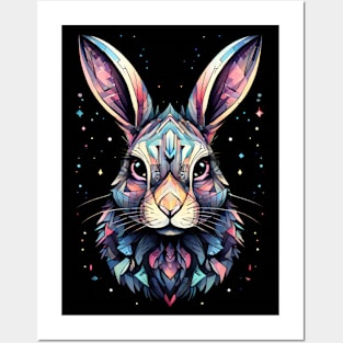 Blue, Pink And Yellow Geometrical Bunny Posters and Art